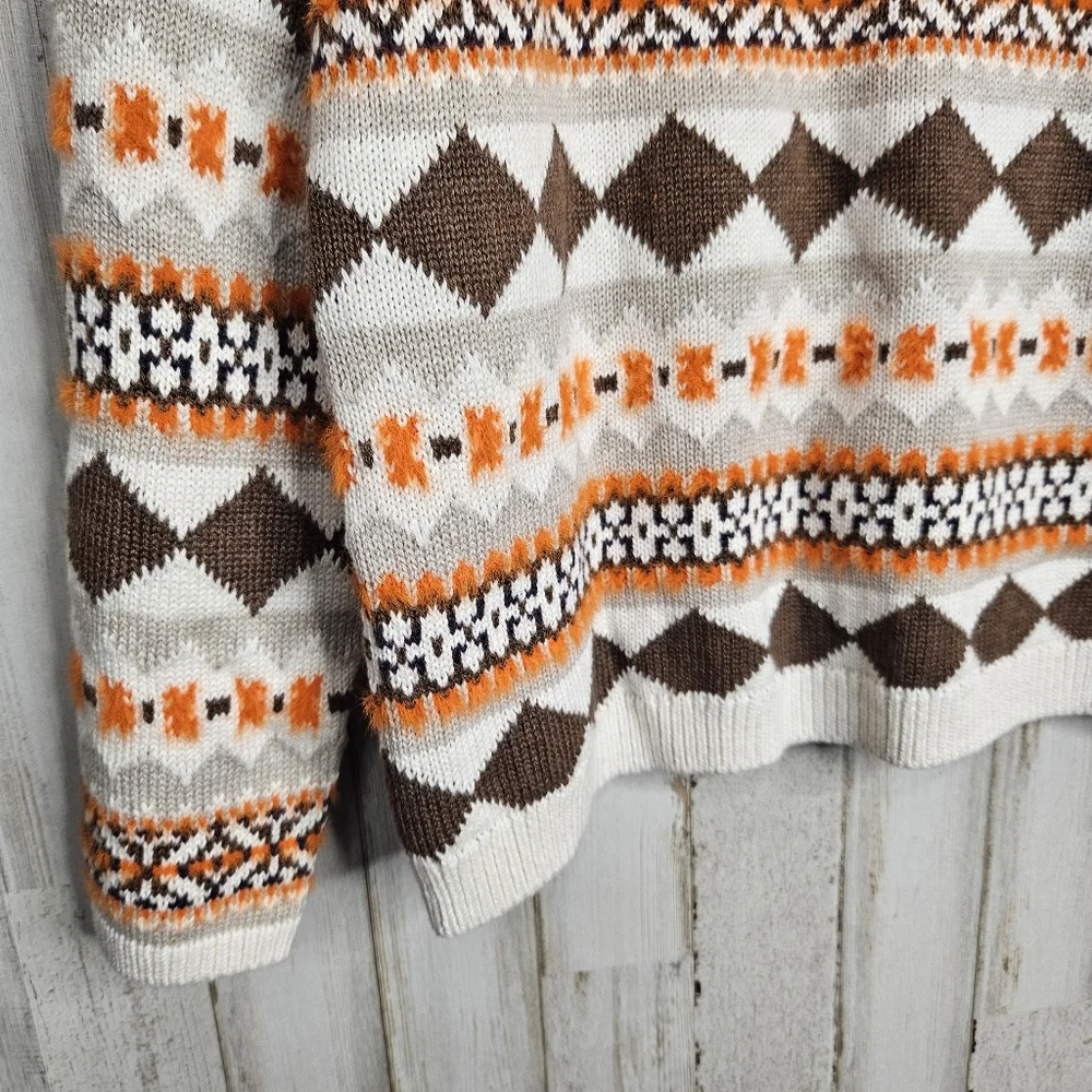 Style & Co Women's Fair Isle Pullover Sweater Brown Orange NWT Size Large Petite - Picture 11 of 11